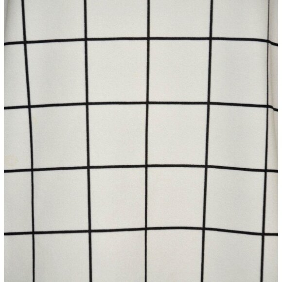 Melloday White 3/4 Sleeve High Neckline Blouse M Grid Window Pane Pattern Career - Picture 3 of 10